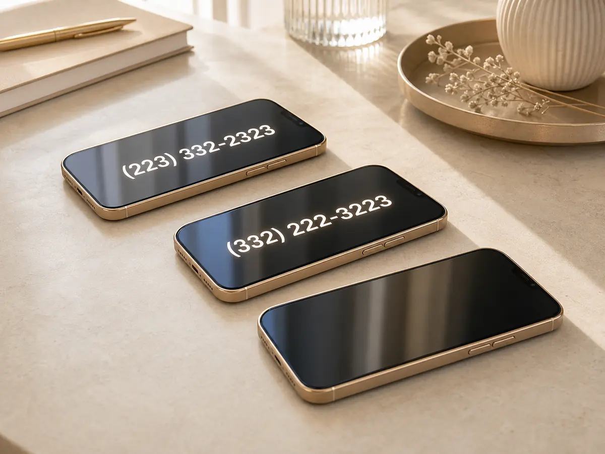 Matching family phone setup on a wooden table